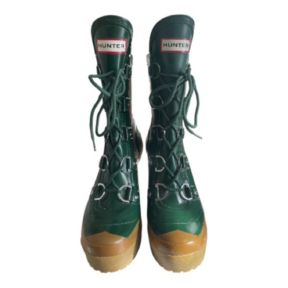 Hunter Gabby Lace Up Rain Boots Hunter Green Size 6 - Picture 2 of 11